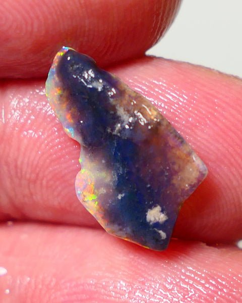 Mulga Rough Opal 2.35cts Stunning Dark Base Seam Orange Blue Dominant Multi colour fires to Cut / carve & polish 18x10x2mm 1142