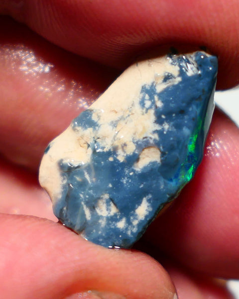 Lightning Ridge Black Rough Opal 10cts Gamble showing some Green & blue & Yellow fires 23x13x7mm 1320