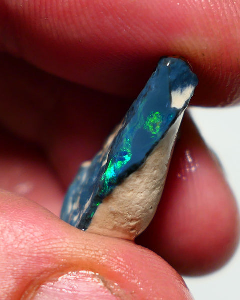 Lightning Ridge Black Rough Opal 10cts Gamble showing some Green & blue & Yellow fires 23x13x7mm 1320