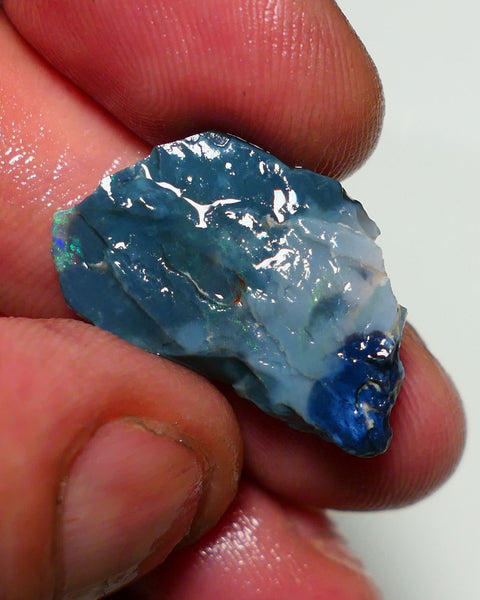 Lightning Ridge Black Rough Opal 10cts Gamble showing some Bright Green & blue fires 24x15x4mm 1330