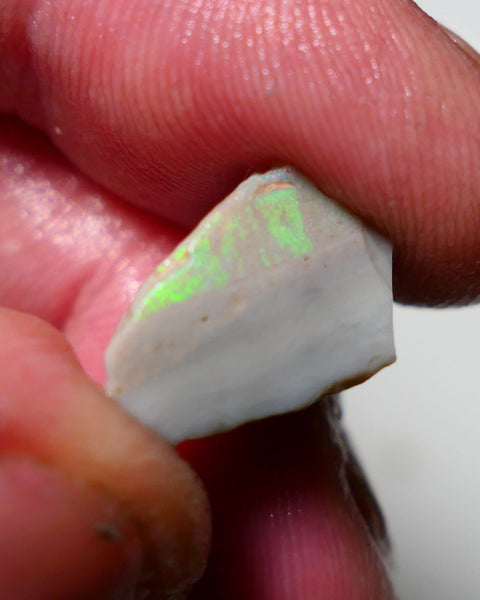 Lightning Ridge Rough Opal 9.70cts Dark Seam showing nice Bright Green Dominant colours 17x10x9mm 1307