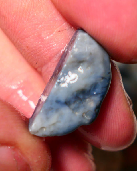 Lightning Ridge Rough Opal 12cts Dark  Half Knobby showing some Bright Yellow Blue Green 24x12x7mm A1515