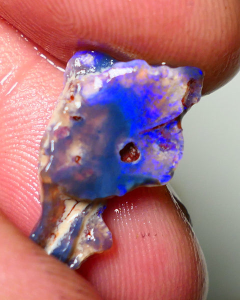 Lightning Ridge Rough Opal 5.5cts Dark Base Seam Gorgeous Vibrant bright blues colours 20x11x5mm Auction NS055