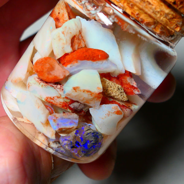 Coober Pedy Opal Rough Parcel Light & Crystal 120cts Gamble but has lots Multicolours / colours to go at 15mm to chip size CPJAR01