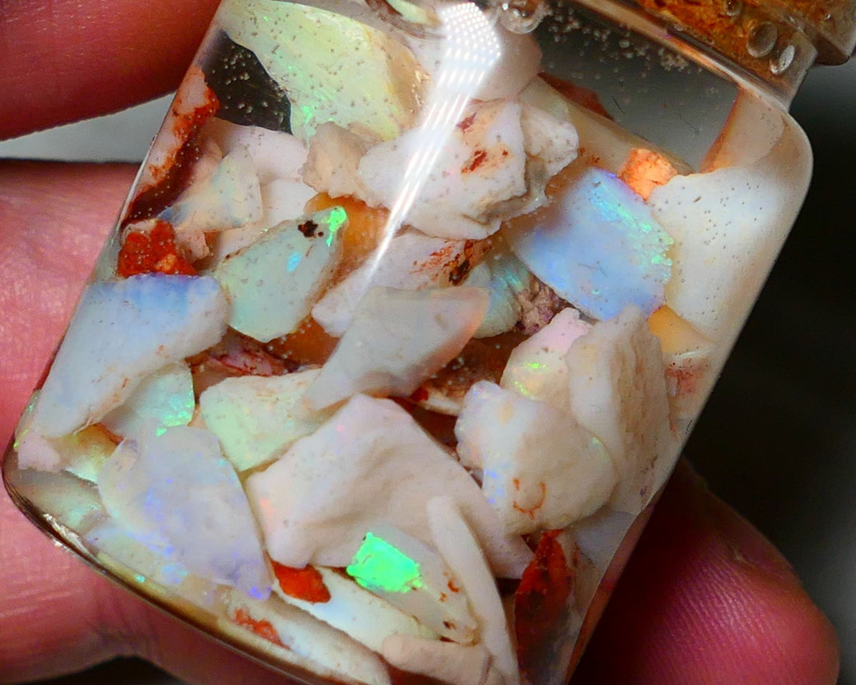 Coober Pedy Opal Rough Parcel Light & Crystal 120cts Gamble but has lots Multicolours / colours to go at 15mm to chip size CPJAR02