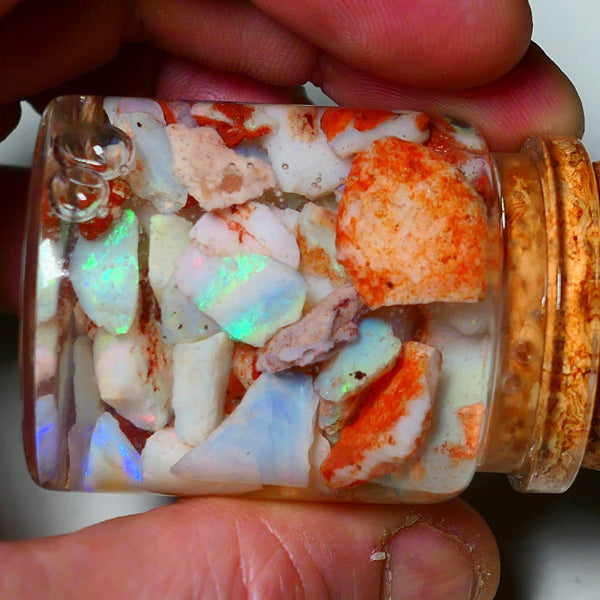 Coober Pedy Opal Rough Parcel Light & Crystal 120cts Gamble but has lots Multicolours / colours to go at 15mm to chip size CPJAR02