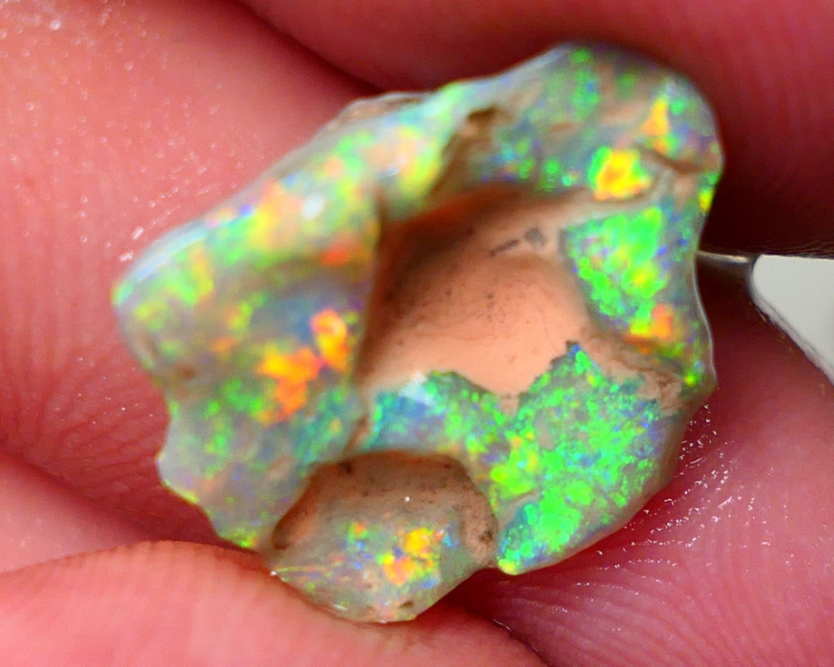 Bling Bling Carved rub / Rough Opal Dark base Witches Hat Knobby 4.95cts Gem Top Candy Exotic Super Vibrant & Vivid & Bright fires 17x14x5mm NSW018