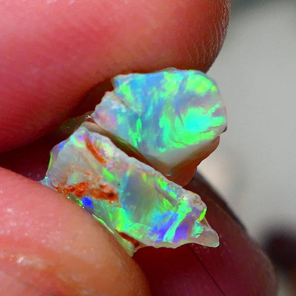 Australian Rough Opal Crystal 6.25cts Top Cutters Candy Exotic Seam Split Gem Grade Vivid & Bright fires in stunning bars 12x11x6mm & 11x10x6mm NSW016