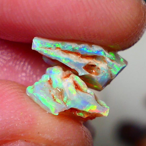 Australian Rough Opal Crystal 6.25cts Top Cutters Candy Exotic Seam Split Gem Grade Vivid & Bright fires in stunning bars 12x11x6mm & 11x10x6mm NSW016