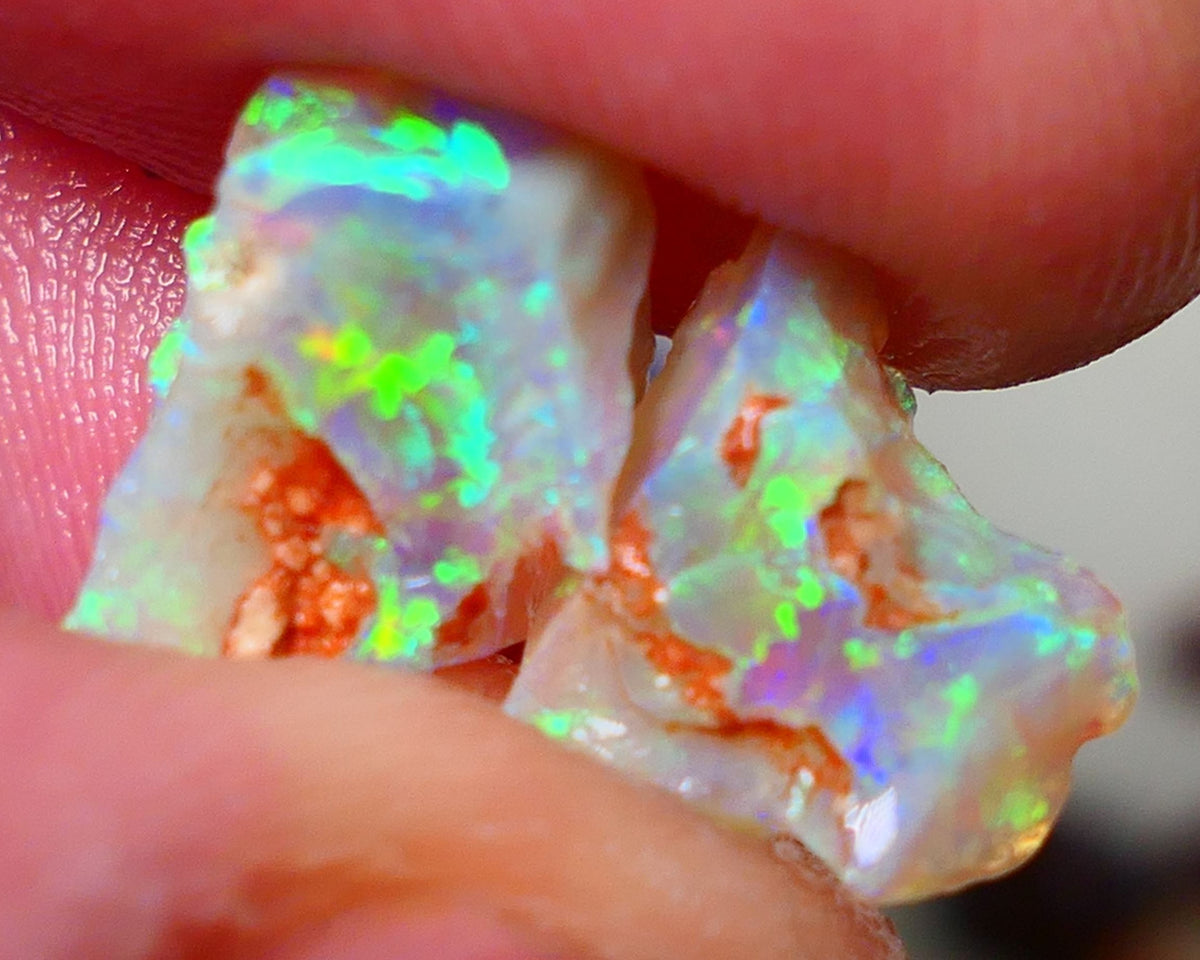 Australian Rough Opal Crystal 6.25cts Top Cutters Candy Exotic Seam Split Gem Grade Vivid & Bright fires in stunning bars 12x11x6mm & 11x10x6mm NSW016