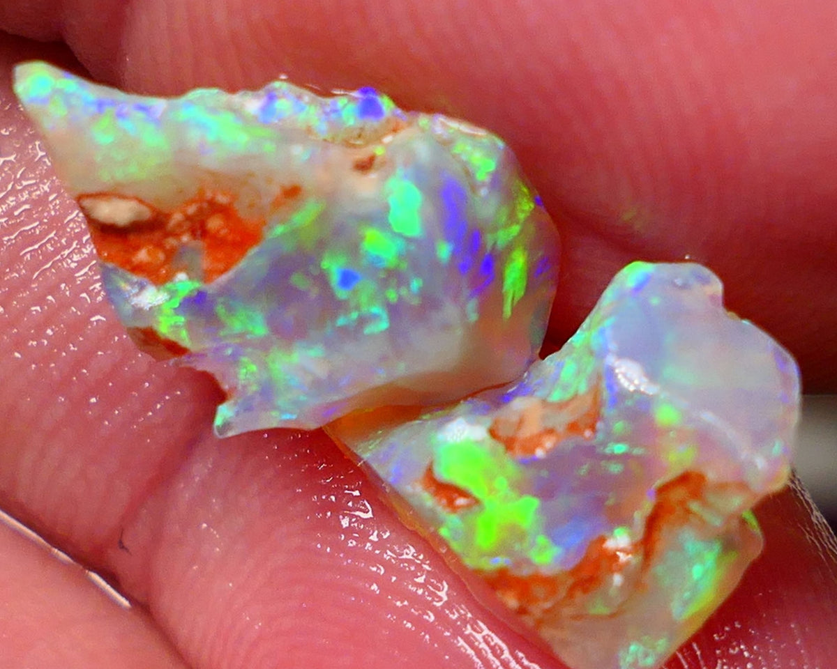 Australian Rough Opal Crystal 6.25cts Top Cutters Candy Exotic Seam Split Gem Grade Vivid & Bright fires in stunning bars 12x11x6mm & 11x10x6mm NSW016