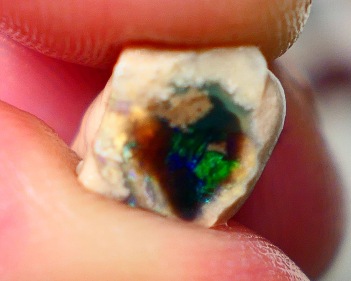 "Claws/Slashes/Feather/Bamboo" Exotic pattern Black Crystal Opal Miners Bench® Small Knobby Rough Rub 4.00cts Slightly Directional Yellow/Green/Teal/Blue 15x8x8mm NS165