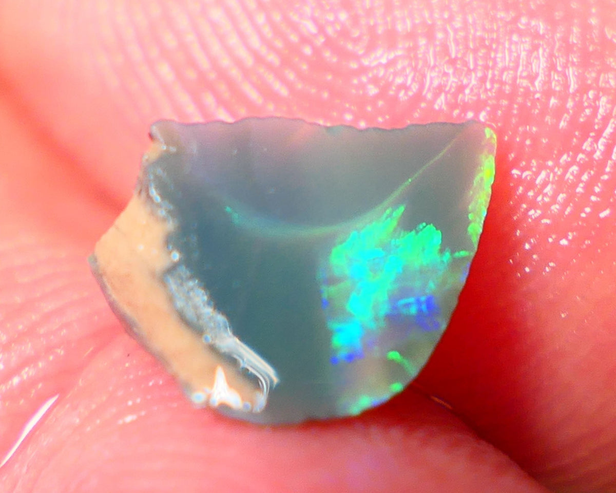 Lightning Ridge Rough / Rub Seam opal Miners Bench® 1.60cts Exotic zone of Bright Green/Yellow/Blue/Teal Fires 11x7x5mm AUCTION NS151