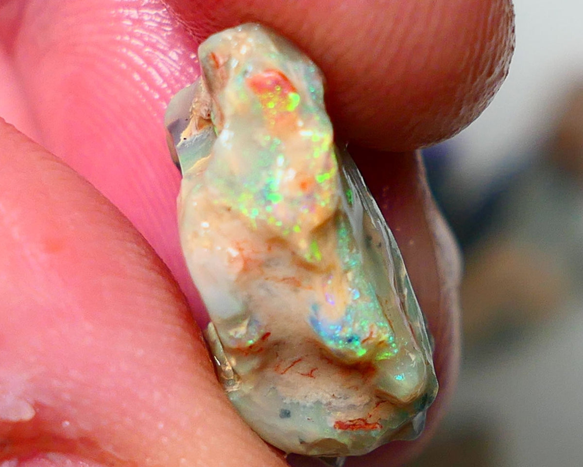 Lightning Ridge Rough Fossil opal 7.00cts Yellow orange dominant Fires 20x11x9mm NS147