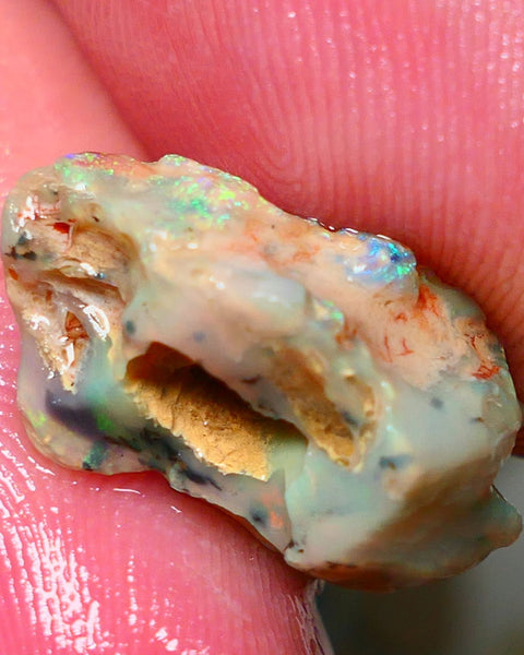 Lightning Ridge Rough Fossil opal 7.00cts Yellow orange dominant Fires 20x11x9mm NS147