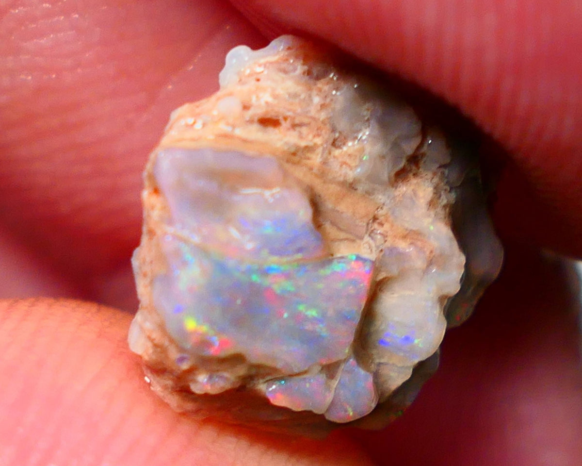 Lightning Ridge Rough Opal 3.25cts Dark Base Crystal Seam formation Interesting Pastel colours 14x13x5mm NS170