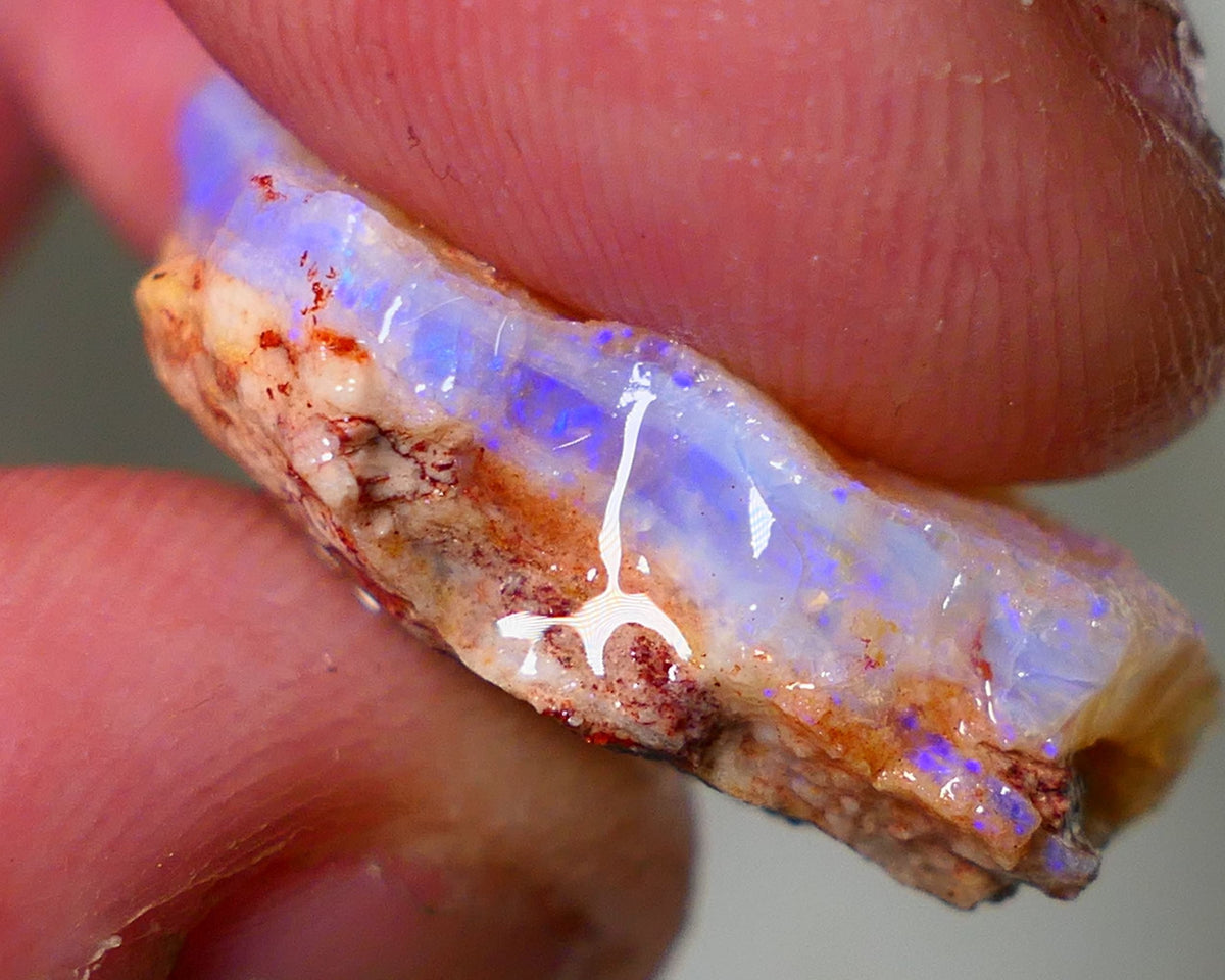 Coober Pedy Rough Opal 18cts Crystal/Light Seam showing nice Blue Colours in flat bars 25x18x8mm NS198