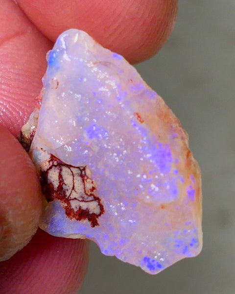 Coober Pedy Rough Opal 12.75cts Crystal/Light Seam showing nice Blue Colours in flat bars 23x18x6mm NS196