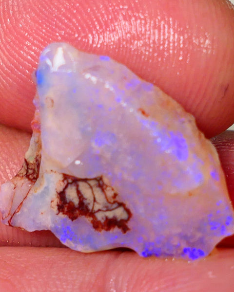 Coober Pedy Rough Opal 12.75cts Crystal/Light Seam showing nice Blue Colours in flat bars 23x18x6mm NS196