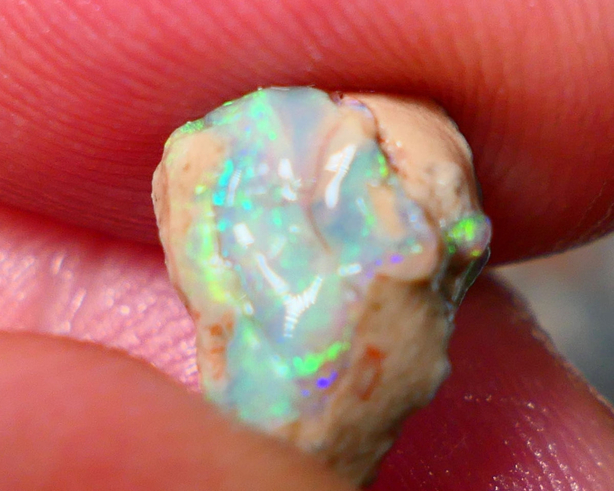 Lightning Ridge Rough Untouched Crystal Seam opal formation 2.95cts Gorgeous Green/Yellow Dominant M.Fires showing 11x8x6mm RL003