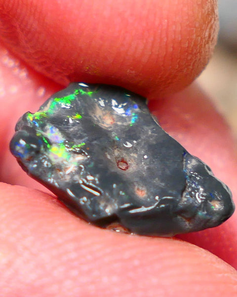 Lightning Ridge Rough Untouched Black Knobby opal 3.00cts Gorgeous Green Dominant M.Fires showing 15x10x4mm RL004