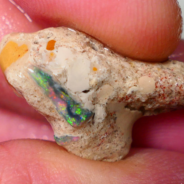 Mulga Rough Opal Seam formation 12.00cts Collectors Gorgeous Yellow dominant Multifires showing on opal deposit 28x15x7mm RL011