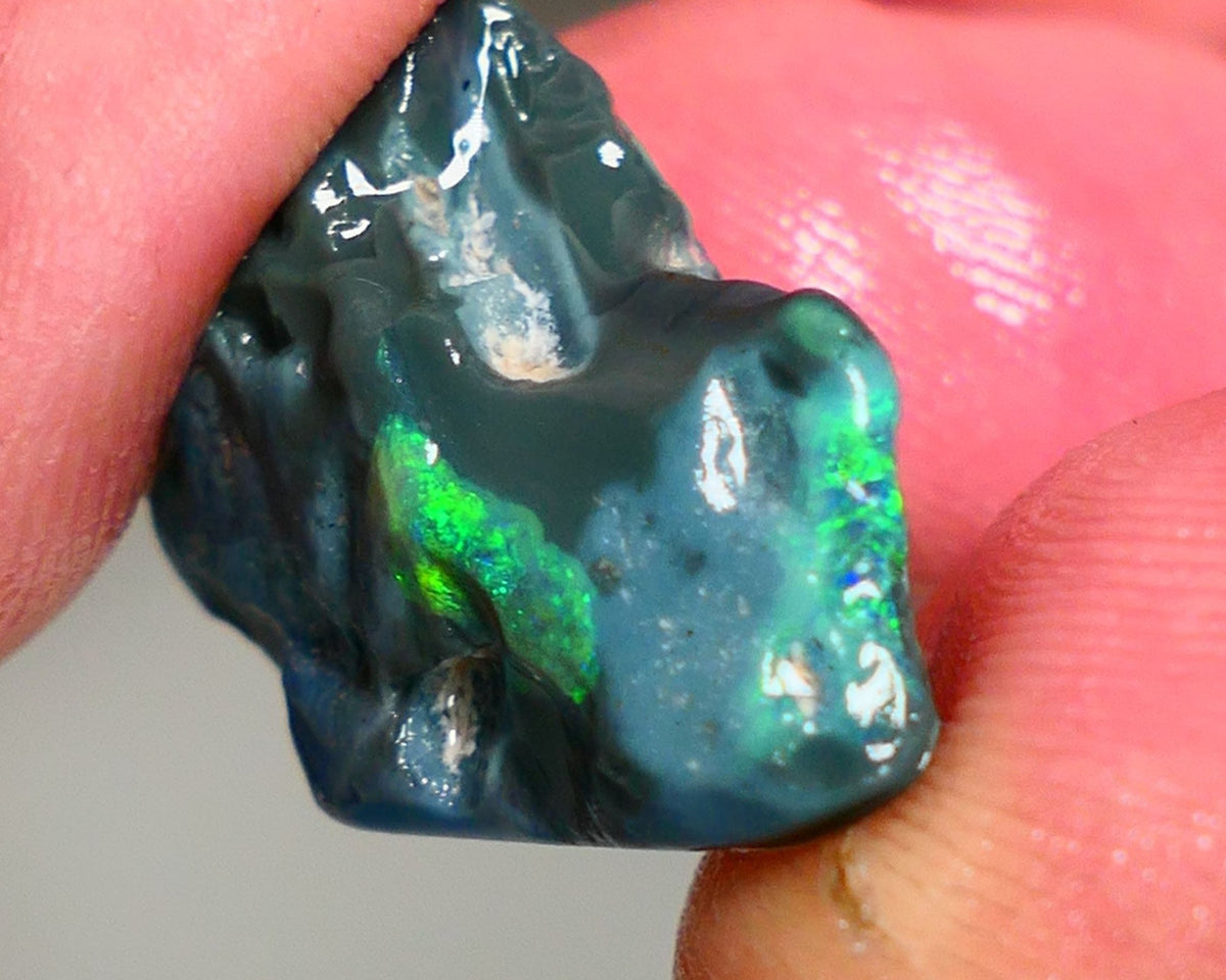 Mulga Rough Opal Gamble 15cts Dark Base Seam Green Blue Yellow fires to gamble 23x16x10mm NS342