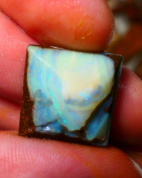 Queensland Boulder / Matrix opal 21cts rough/rub Winton Some Blue fires showing 19x19x7mm  ALP004