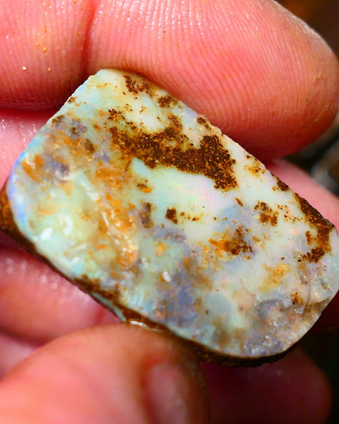 Queensland Boulder / Matrix opal 35cts rough/rub Winton Flashes of Orange fires showing in a vein ALP013