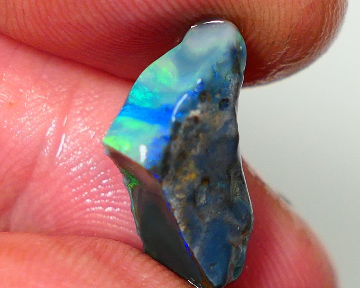 Lightning Ridge Rough Opal 7.25cts Dark Base Seam Bright  Gorgeous Exotic Multifires 18x10x7mm NS349