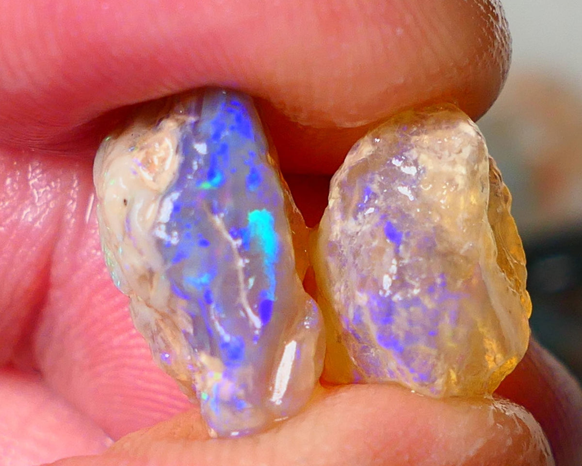 Lightning Ridge Gamble opal rough showing nice bright colours 13.00cts 17x11x8mm & 13x12x11mm ALP112