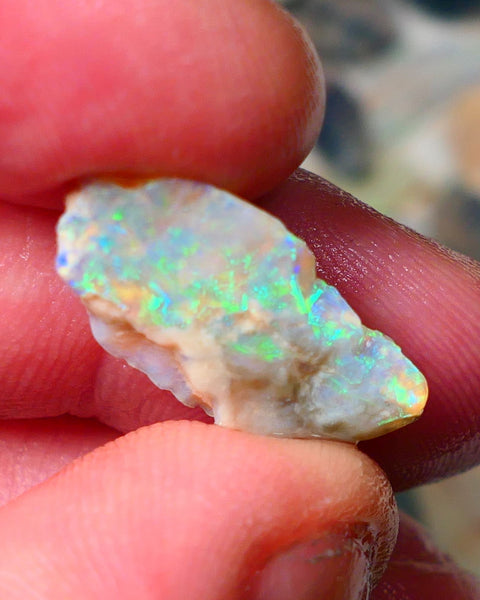 Lightning Ridge Gamble Crystal opal rough 7.00cts showing nice Multi bright colours 22x11x6mm ALP131