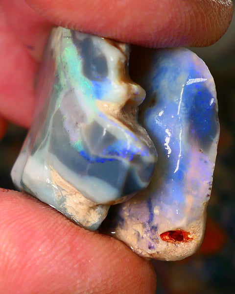 Lightning Ridge Big Pair of Gamble seam opal rough 48.00cts showing some bits of colours 34x25x7mm & 26x18x5mm ALP154