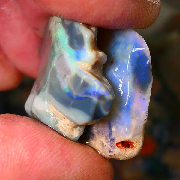 Lightning Ridge Big Pair of Gamble seam opal rough 48.00cts showing some bits of colours 34x25x7mm & 26x18x5mm ALP154