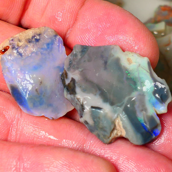 Lightning Ridge Big Pair of Gamble seam opal rough 48.00cts showing some bits of colours 34x25x7mm & 26x18x5mm ALP154