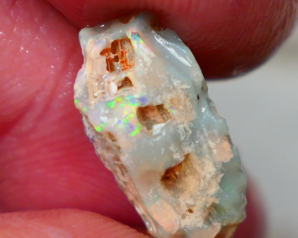 Lightning Ridge  Opalised Wood fossil rough opal 4.60cts Dark base with some Multicolour flashes to explore or collect 18x7x6mm GMB-011