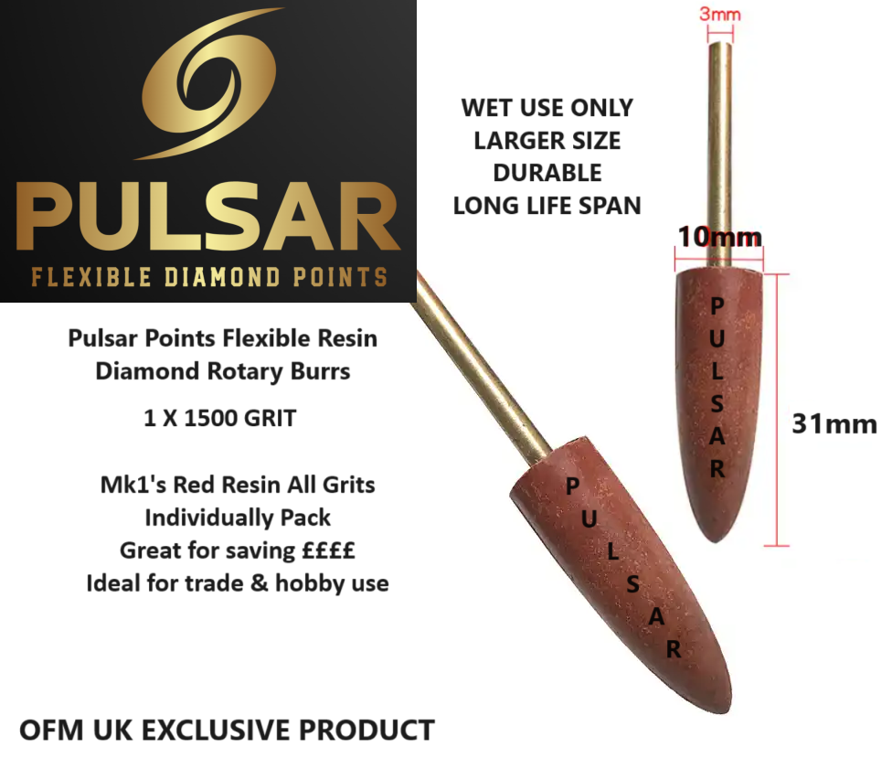 PULSAR™ DIAMOND RESIN POINTS LAPIDARY BURR FOR DREMEL & ROTARY TOOLS 3MM SHAFT SINGLE 1500 GRIT nova