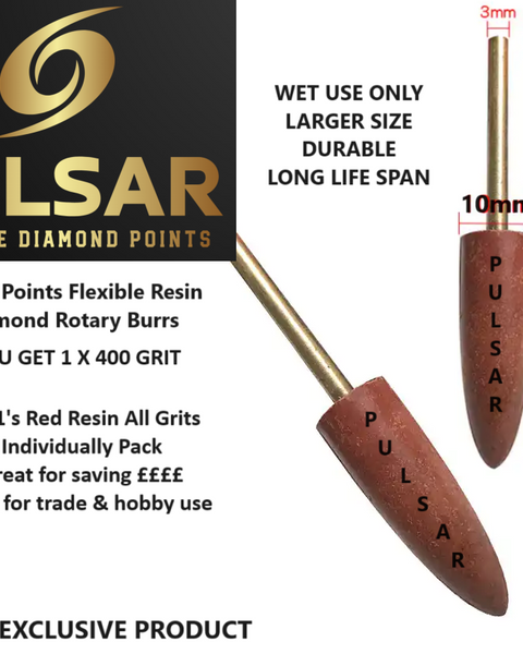 PULSAR™ DIAMOND RESIN POINTS LAPIDARY BURR FOR DREMEL & ROTARY TOOLS 3MM SHAFT SINGLE 400 GRIT nova