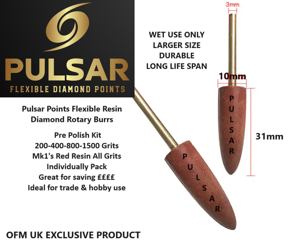 PULSAR DIAMOND™ RESIN TURBO POINTS™  LAPIDARY BURRS FOR DREMEL & ROTARY TOOLS 3MM SHAFT 4 PIECE SET 200-400-800-1500 GRITS AUCTION