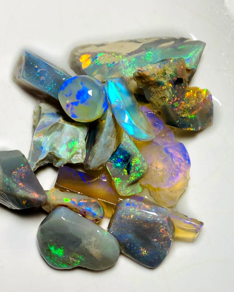 Lightning Ridge Opal Rough n Rub Parcel Dark & Crystal From the Miners Bench® 44cts Bright Multifires 23x9x6mm to 8x7x3mm WSY94