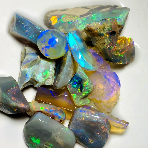 Lightning Ridge Opal Rough n Rub Parcel Dark & Crystal From the Miners Bench® 44cts Bright Multifires 23x9x6mm to 8x7x3mm WSY94