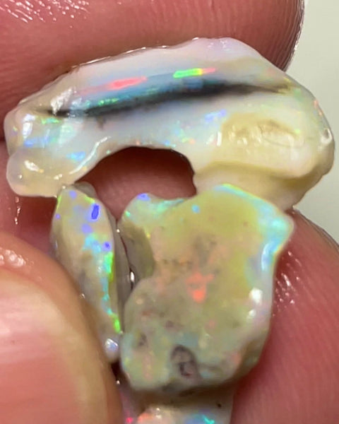 Lightning Ridge Rough Opal 11.75cts Grey Base Seams Stack Bright Multi colour fires in bars 19x7x5 & 10x8x4 mm RL015