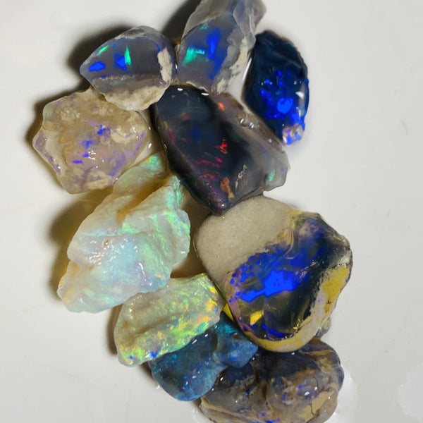 Lightning Ridge Rough Opal Parcel 37cts Black & Semi Black & Crystal High Grade Very Bright Lovely colourful material for cutters 18x8x7mm & 9x6x2mm WST14