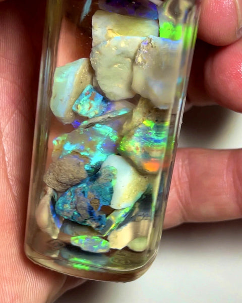 Lightning Ridge Opal Rough n Rub Parcel Dark & Crystal From the Miners Bench® 74cts Full of Bright Multifires 22x12x3mm to 7x5x1mm WAD19