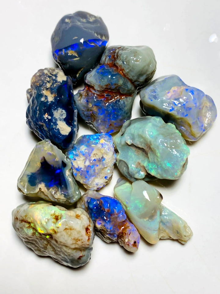 OPAL MONTH SPECIAL Lightning Ridge Rough Black & Dark knobby Opal Parcel 115cts Lots of Potential & Cutters Lots Bright colours & bars 23x19x7mm to 14x12x7mm WAA05