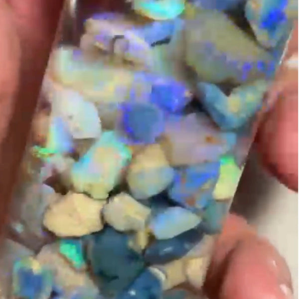 Lightning Ridge Knobby Fossil Seam & Chip mix 275.00cts Lots of Colours to go at :) 14x13x7 to 8x5x3 mm Sold as Gamble NSW196