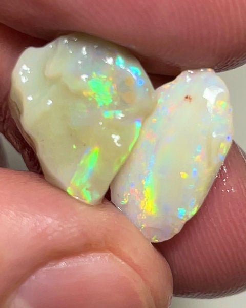 Lightning Ridge Rough Opal 6.95cts Pair Select hand picked Cutters Dark Seams Bright Multifires 15x11x4mm & 16x8x3mm NSA005