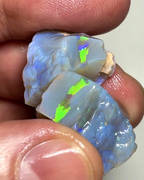 Lightning Ridge 45cts Big Bright & gorgeous Seam Opal rough to cut Bright Green Gold Orange multifires 20x18x12 & 20x11x11mm 1120