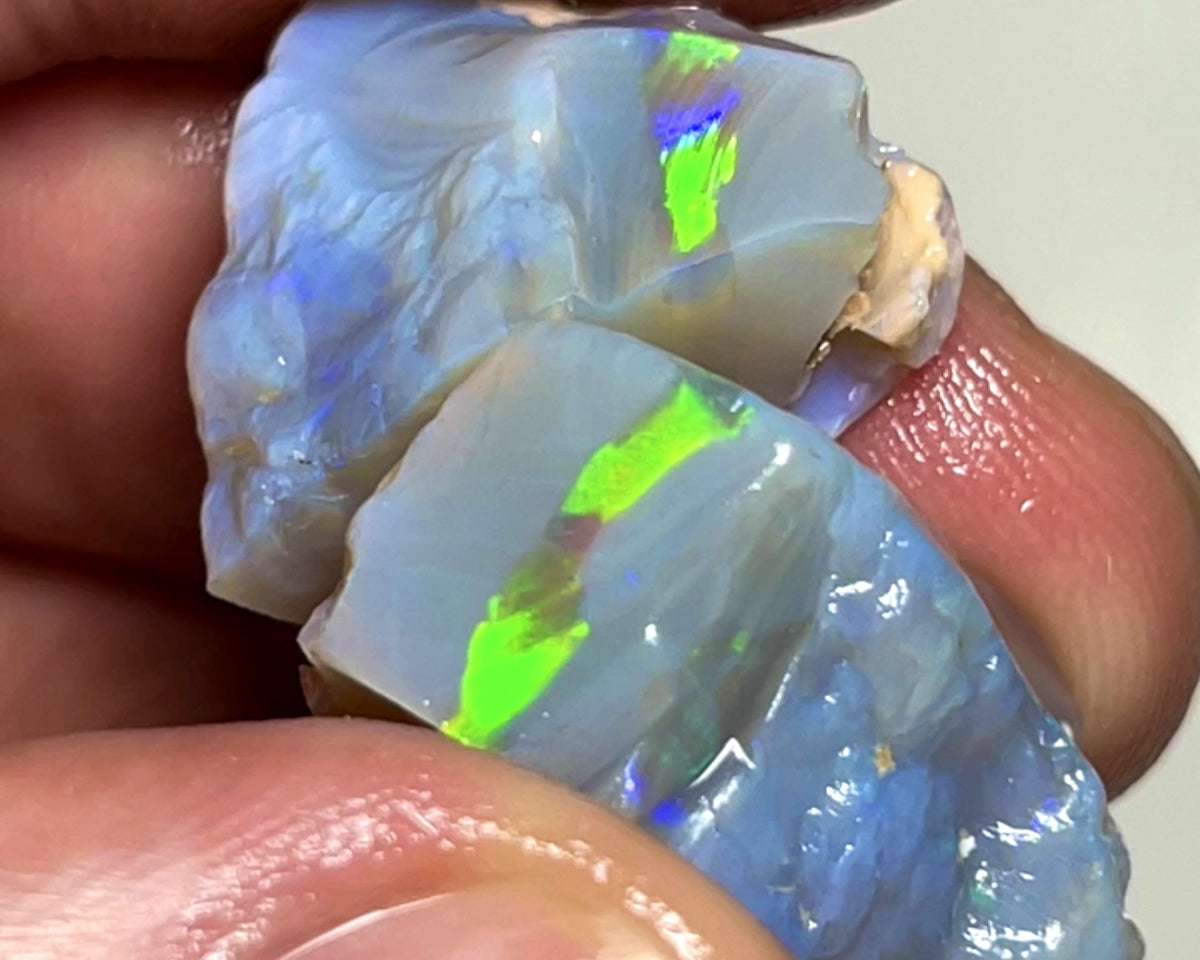 Lightning Ridge 45cts Big Bright & gorgeous Seam Opal rough to cut Bright Green Gold Orange multifires 20x18x12 & 20x11x11mm 1120