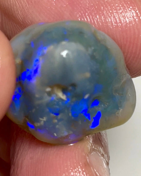 Lightning Ridge Rough Untouched Hand picked to cut & explore Semi Black knobby opal 25.00cts Bright Blue fires showing all around 20x18x12mm